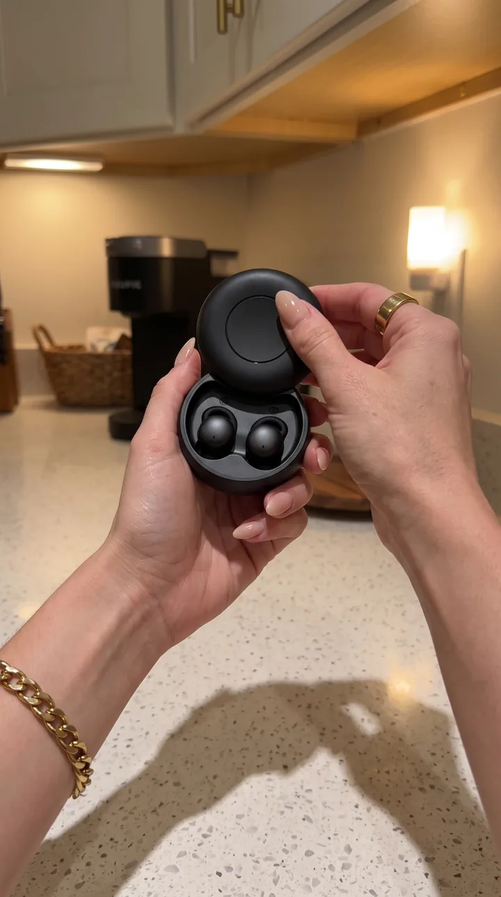 Unboxing AI UGC ad still: Kitchen unboxing. Lid lifted at counter height.