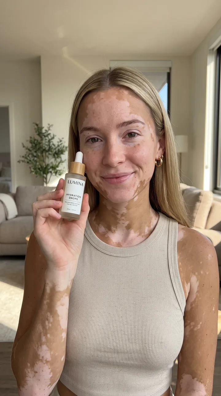 Beauty AI UGC ad still: Beauty creator review. Daylight, real skin, nothing retouched.